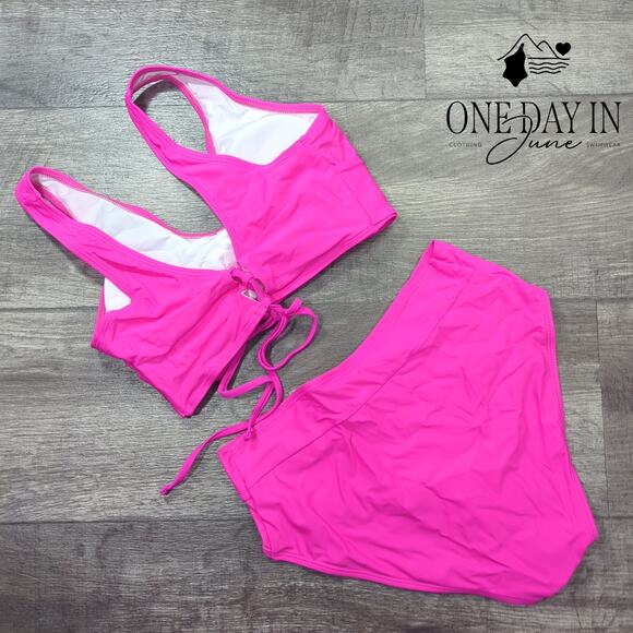 Aleumdr Twist Front Lace Up Back Bikini Swimsuit Size S - Picture 4 of 4